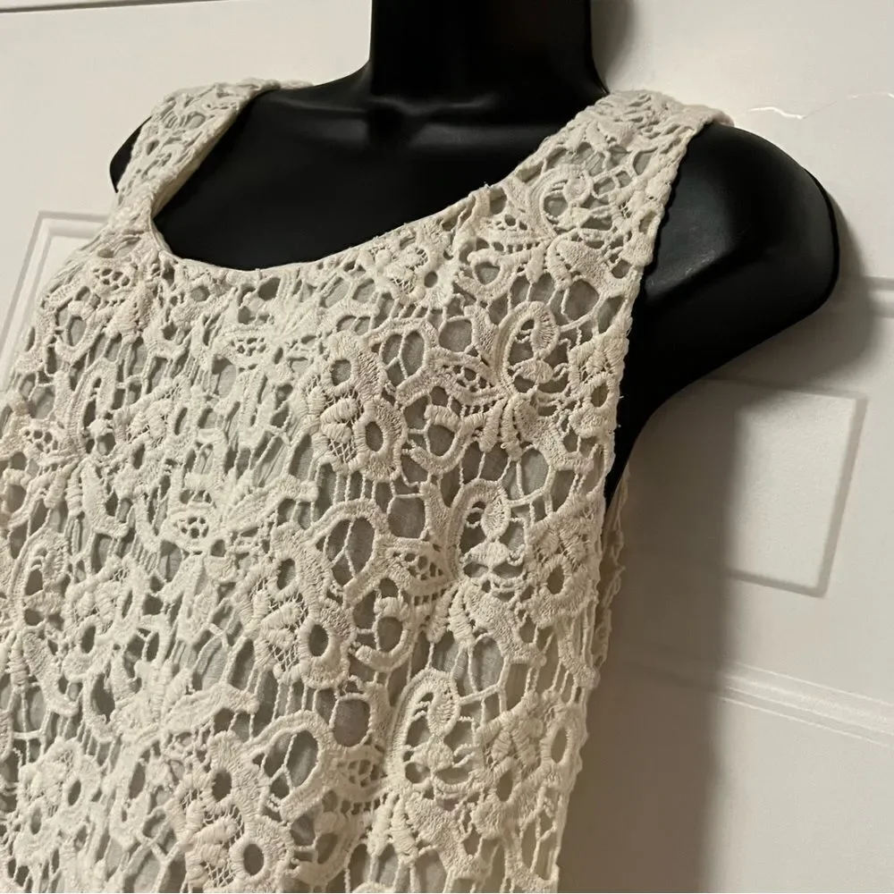 Lucky Brand Ivory Lace Eyelet Overlay Sleeveless Tank Top Fairy Tunic Shell M